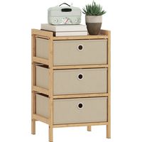 Cómoda con 3 Cajones de Tela Estructura de Bambú Cajonera para Espacios Pequeños Crema y Natural