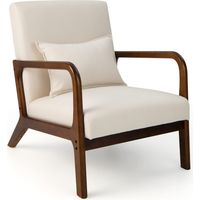 Costway – Fauteuil relax rembourré avec coussin lombaire – Cadre en bois de caoutchouc – Patins antidérapants – Charge 150 kg – Dimensions 79x65x77 cm (beige)
