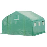 Serre tunnel de jardin de grande taille (3,5 x 3 x 2 m) – 6 fenêtres et porte zippée enroulable – acier galvanisé, polyéthylène haute densité, vert