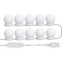 LED-Spiegellicht-Set für Schminktisch, mit 10 einstellbaren Glühbirnen, 10 Helligkeits- und 3 Beleuchtungsmodi, USB-Typ, Weiß - Weiß