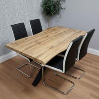 Modern Dining Table with 4 black faux leather padded Chairs Kitchen Furniture