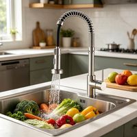 Robinet de cuisine avec douche extractible,Mélangeur de cuisine en acier inoxydable à haute pression pivotant à 360° Monocommande,Nickel Brossé