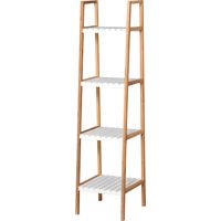 Étagère Bambou 4 Niveaux Rangement Multifonctionnel Salle de Bain Salon Cuisine 35x36x138.5 cm Blanc Naturel