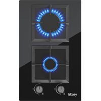 IsEasy cuadrado Placa de gas de 2 Quemadores 2,7/1kw 31cm,Gas Natural/Propano,Negro,Cristal-2 fuegos