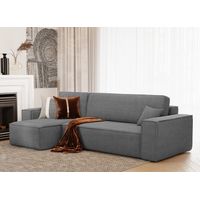 Casa Baoli – Canapé d'angle convertible réversible avec coffre – Velours côtelé gris – Couchage 200x120cm – Confort ferme avec mousse 30kg/m3