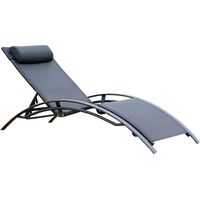 Concept-Usine – Transat empilable ajustable en aluminium noir – Dossier inclinable 6 positions – Têtière incluse – Confort léger pour terrasse et piscine