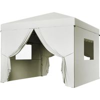 Tente Pop-Up 3x3m avec 4 rideaux latéraux, 2 fenêtres moustiquaires, hauteur ajustable, imperméable, anti-UV, blanc