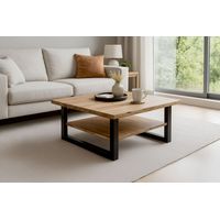 Couchtisch Baumkante 90 x 90 cm Akazie massiv + naturfarben lackiert schwarz PATRICK