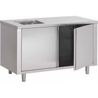 Table Armoire Inox Centrale Du Chef 1 Évier (P)700 X (H)850 Mm 2 Portes Battantes, Sans Dosseret, Aisi 430 - Prodirest