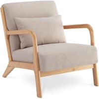 Skandinavischer Vintage-Sessel MARIE aus beigem Leinen und Holz