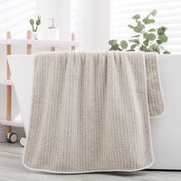 (1pcs)Thick and soft quick absorbent coral fleece striped bath towel-brown