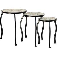 Soporte set 3 pzas de mosaico y forja beige 33x33x37h-28x28x33h-23x23x