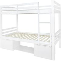 Lit superposé pour enfants, lit enfant avec étagères à chaussures et casiers, lit divisible en 2 lits simples, lit junior, lit simple, blanc, 90x200cm.