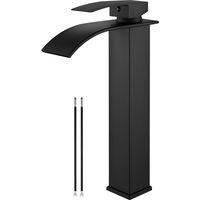 Grifo de lavabo negro mate, grifo de baño de cascada alta, grifo de lavabo monomando de un solo orificio con caño rectangular grande, grifo de lavabo de barra, mueble de tocador