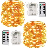 – Guirlande lumineuse d'extérieur 10m – 100 LEDs à pile – Fonction minuterie avec télécommande – IP65 étanche – Blanc chaud pour Noël et soirées