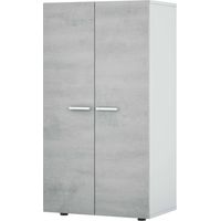 Meuble à chaussures ciment et blanc – Style industriel – 55x36x103 cm – 6 étagères amovibles – Poignées ABS blanches – Habitdesign
