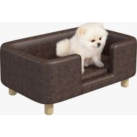 Canapé Chien lit pour Chien Chat avec Rebord Coussin Moelleux Pieds Bois Massif dim. 74 x 48,5 x 31 cm revêtement Micro-Fibre Chocolat