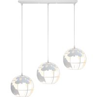 Lustre Suspension Industrielle Vintage Rétro Cage Forme de Globe E27 20cm pour Chambre Salon Blanc - 3 Lampes avec Base Rectangulaire