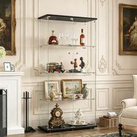 JOOKGBD-Vitrine en Verre,Vitrine pour Collection,casiers,Armoire Vitrine Pour Collection avec 2 Porte 4 étagères,verre trempé,Effet miroir,Meuble VITRINES Verre,Noir