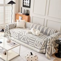 Große, weiche, wendbare und vielseitige Tagesdecke für 1/2/3/4-Sitzer-Sofas - Bohème-Stil - Dekorative Decke für Stühle und Betten (Grau, 180 x 340 cm)