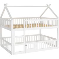 Lit superposé pour enfants 140200, lit familial pour enfants, lit superposé avec escalier, design loft, cadre de lit superposé en bois massif, blanc