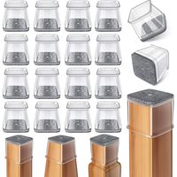 Protezioni per gambe di sedie quadrate, 24 pezzi Protezioni per gambe di sedie in silicone trasparente con feltro, riducono il rumore e prevengono i graffi (misura: 19-26 mm)