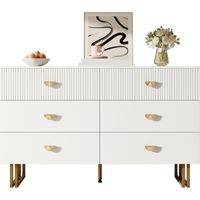Commode moderne à 6 tiroirs – Meuble de rangement avec poignées en alliage de zinc et pieds en acier – Cabinet en MDF pour chambre, salon ou entrée