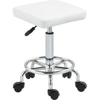 Taburete Giratorio Ajustable Con Asiento Acolchado Reposapiés y Ruedas para Salones y Talleres 34x34x50-66 cm Blanco