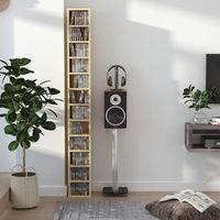 CD- und DVD-Aufbewahrungseinheit, Säulenregal, Aufbewahrungsschrank mit 12 Fächern, max. Kapazität 204 CDs, 21 x 20 x 175 cm, Naturholz