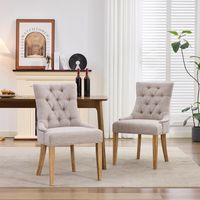 Lot de 2 Chaises de Salle à Manger, Chaises Rembourrées avec Dossier et Pieds en Chêne Massif, Tissu Doux Haut de Gamme, pour Cuisine, Salon,Chambre,Beige