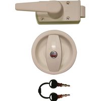 Serrure de portail ronde blanche 90mm – Pour porte 29mm d'épaisseur – Sens d'ouverture droite – Clés et barillet inclus – Zadi