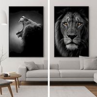 Ensemble 2 Tableaux Lions Verre Trempé Noir Blanc 80x4x120cm