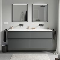 Waschtischunterschrank Bernstein LAVOA 160cm mit Mineralguss Waschbecken BRUXELLES Badmöbel: Anthrazit matt, Waschbecken: Weiß matt ohne Hahnloch, Metallgriff: Chrom