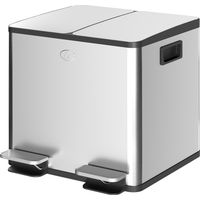 Papelera Cocina Acero Inoxidable 2 Compartiments 2x15L Pédale Tapas Cierre Suave Cubo Extraíble Plata
