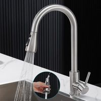 Grifo de cocina con rociador extraíble, mezclador de acero inoxidable 304, caño alto, grifo para fregadero giratorio de 360° con 3 modos de ajuste, acabado cepillado, agua caliente y fría disponible,