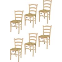 T M C S – Set de 6 chaises Venice en bois de hêtre poli – Assise en paille – Hauteur 88 cm – Pour cuisine et salle à manger
