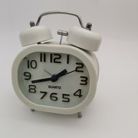 Réveil à quartz silencieux, sans tic-tac, à piles, double sonnerie avec veilleuse et alarme sonore, blanc
