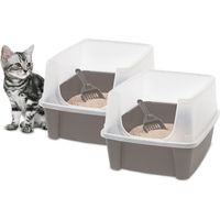 Iris Ohyama Katzenklo offen, bis 7 kg, 2er-Satz, Taupe, ohne Deckel, Katzentoilette, hoher abnehmbarer Rand, Für große Katzen, Kätzchen, Toilet, xxl Toilette, BPA-frei, Cat Litter Box, CLH-12