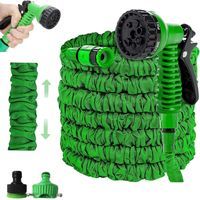 Tuyau d'arrosage, tuyau d'arrosage flexible, tuyau d'arrosage extensible vert, tuyau extensible multifonctionnel, tuyau d'arrosage extensible rétractable (75 pi : 22,5 m, vert)-Crezuo