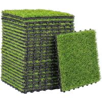 Set 22 pièces gazon artificiel vert 30x30 cm, pile 25 mm