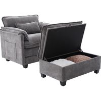 Divano MODFU a 1 posto, divano reclinabile semplice con panca contenitore, poltrona per soggiorno/camera da letto, ciniglia, grigio