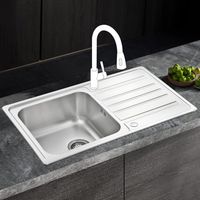 JASSFERRY Welding Style Stainless Steel Kitchen Sink 1 Bowl Reversible Drainer with Strainer Waste 860 X 500 mm