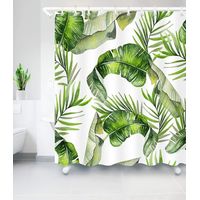 Rideau de douche imperméable en tissu polyester résistant à la moisissure avec 12 crochets de salle de bain 180 x 180 cm Feuille verte