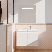 Meuble PROLINE 80 cm avec plan vasque et miroir Elégance ht80- Blanc- Plan vasque en Résine
