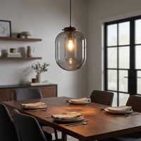 Lampada a sospensione Lampada per sala da pranzo Vetro fumé Lampada per tavolo da pranzo nero H 140 cm