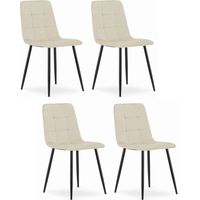 Chaise CETARA beige clair rembourrée en velours 4 pièces, pieds en métal pour salon, salle à manger, bureau à domicile, charge jusqu'à 110 kg