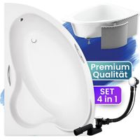 Badewanne Eckbadewanne 160x100 Links mit Styroporverkleidung, Ablauf & Füße GRATIS - Komplettset 4in1 Original Acryl Wanne Siphon - BADLAND ADA