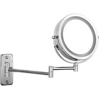 Specchio da trucco a LED – 1x/3 – Montaggio a parete – Bifacciale – Specchio per il trucco girevole a 360° – Specchio per il trucco pieghevole – Metallo cromato – Per bagno, toilette, spa, hotel