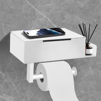 Toilet Paper Roll Holder No Drilling with Shelf for Toilet, Bathroom, Kitchen (White, J Models)