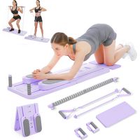 Planche de Pilates Multifonction Pliable 12 en 1 avec Barre d’Entraînement, Bandes de Résistance, Poignées de Pompes et Surface Antidérapante, Équipement Compact pour Exercices à Domicile - Violet